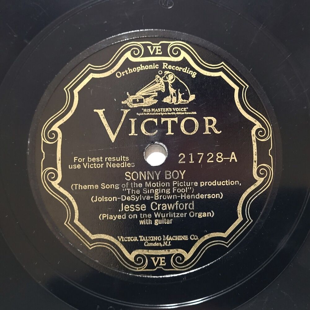 Jesse Crawford ‎78 RPM - Sonny Boy / I Loved You Then As I Love You Now V+